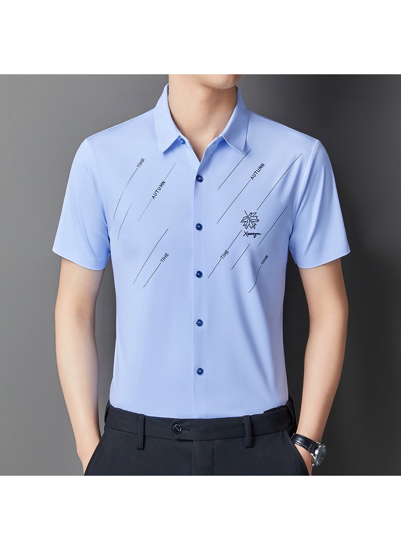 Mens Seamless Iron-free Anti-wrinkle Short Sleeve Shirt Casual Versatile Style Ideal For Business Summer Wear sky blue