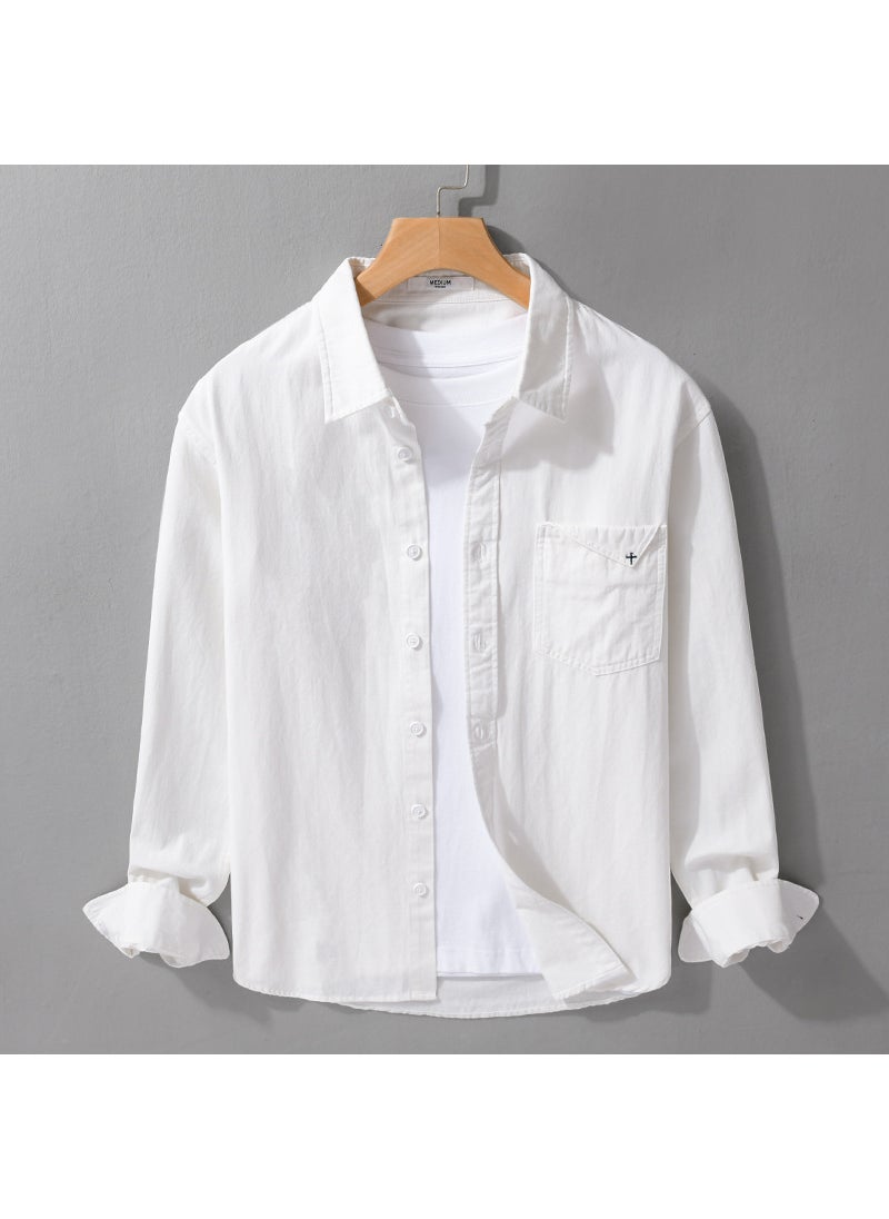 Spring Autumn Mens Casual Loose Long Sleeve Shirt Vintage Solid Color Youthful Classic Fit Malegarde 9586 Khaki