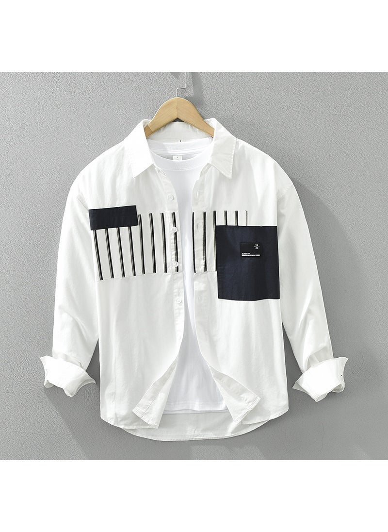 Japanese Style Striped Long Sleeve Shirt For Men Fashionable Versatile Casual Artistic Shirt Top Casual Wear White