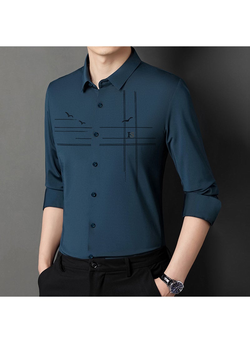 Mens Ice Silk Seamless Stretch Long Sleeve Shirt Haqing