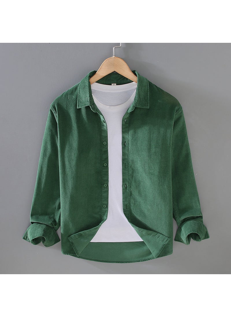 Mens Long Sleeve Corduroy Shirt Pure Cotton Flannel Casual Outerwear Winter Warm Lining Classic Style Chinese Minimalist Fashio 9717 green