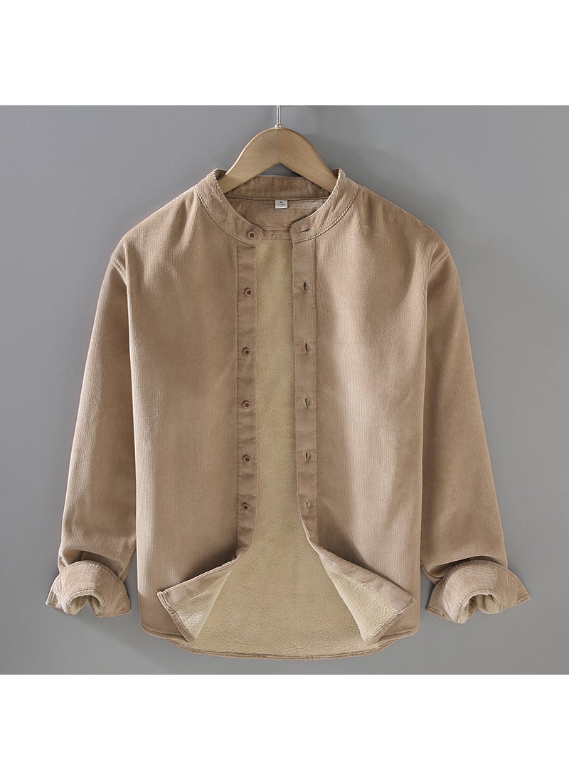 Mens Long Sleeve Corduroy Shirt Pure Cotton Flannel Casual Outerwear Winter Warm Lining Classic Style Chinese Minimalist Fashio 9722 khaki