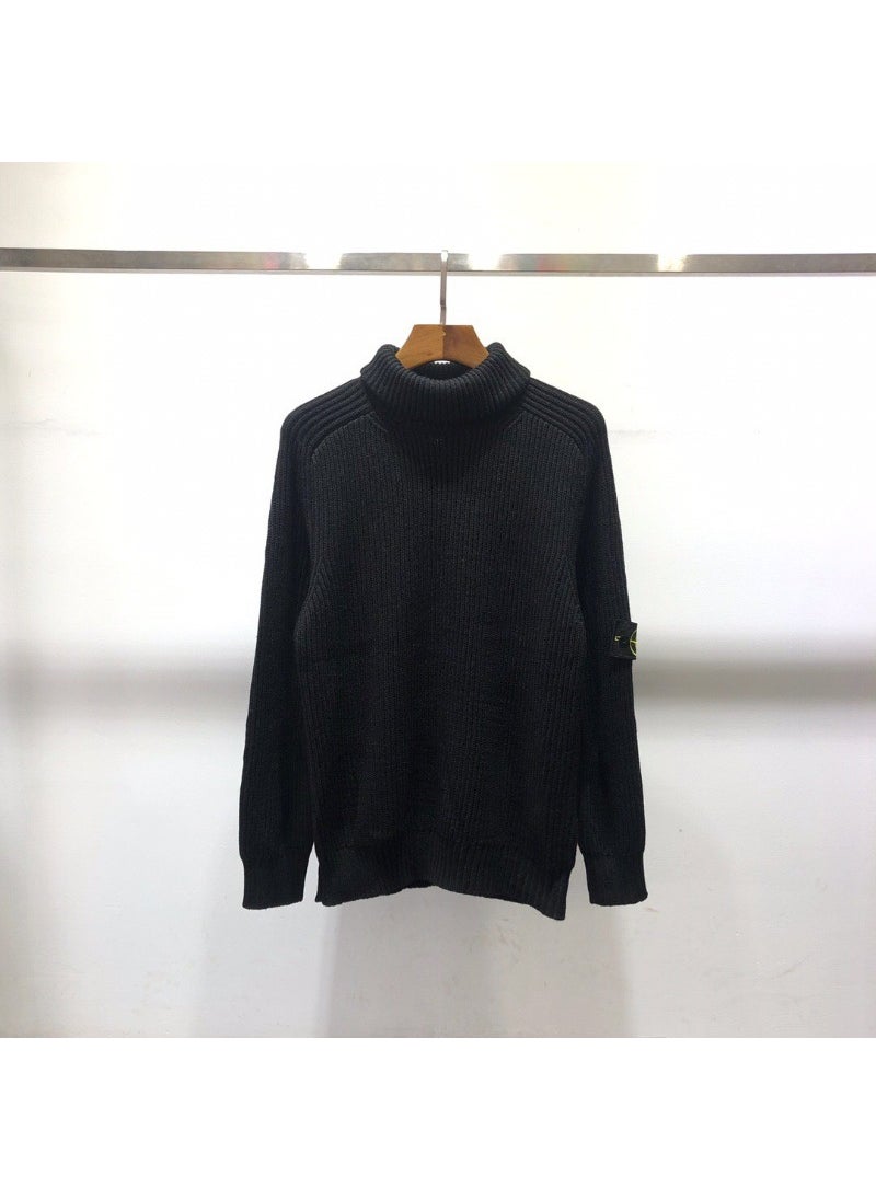 Mens Autumn Winter Basic Cotton Knit Sweater Black