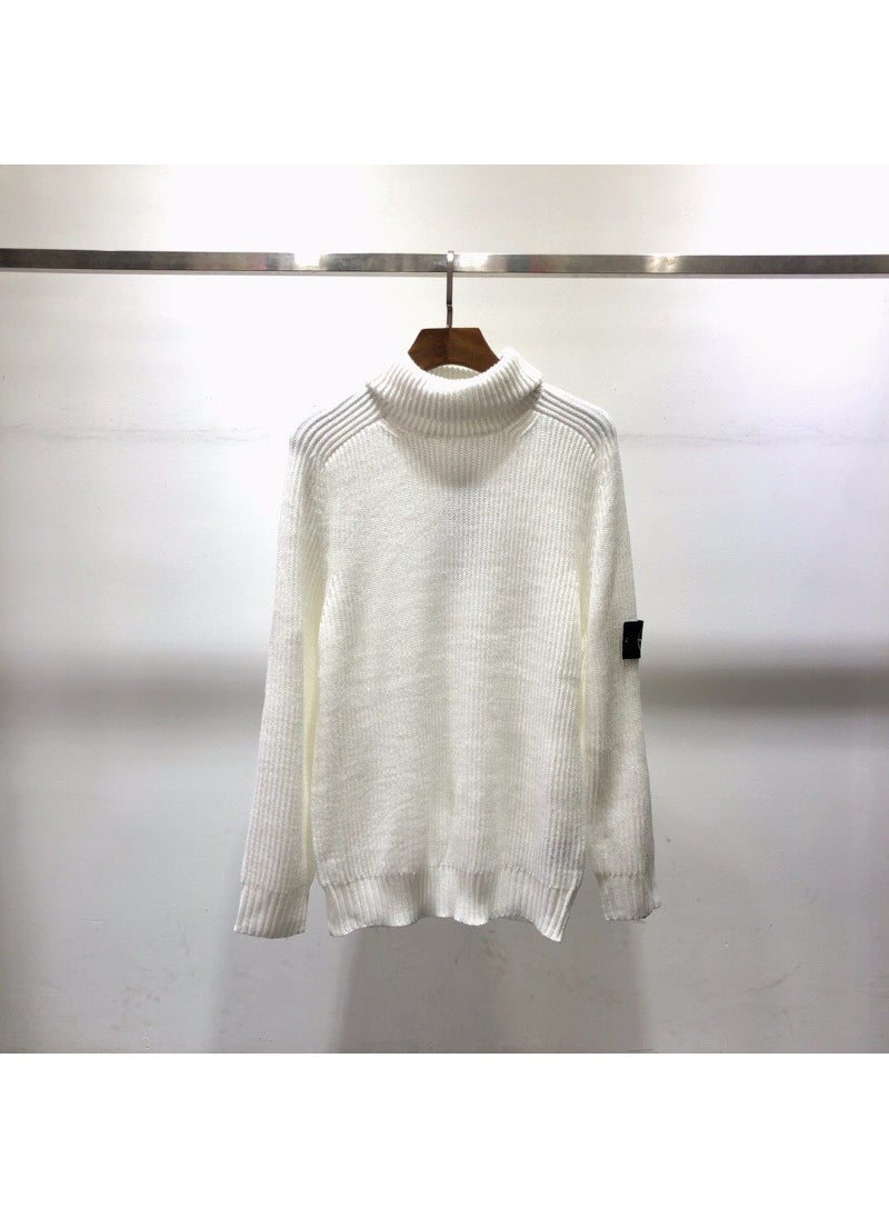 Mens Autumn Winter Basic Cotton Knit Sweater White