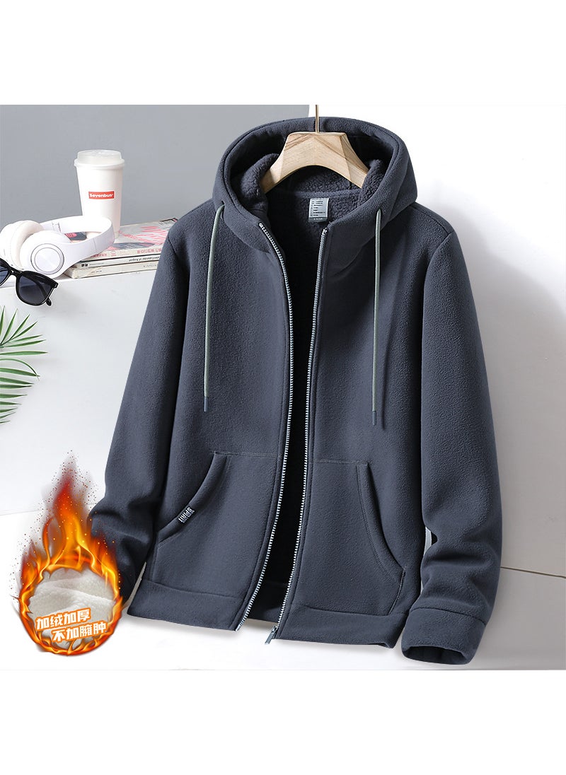 Autumn New Trendy Mens Fleece-Lined Sweatshirt Loose-Fit Hooded Casual Sporty Wear For Women Fashionable Outdoor Clothing Grey