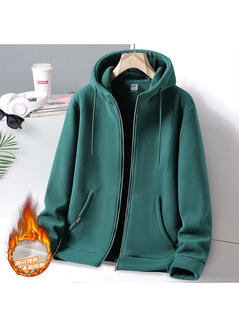 Autumn New Trendy Mens Fleece-Lined Sweatshirt Loose-Fit Hooded Casual Sporty Wear For Women Fashionable Outdoor Clothing plant green
