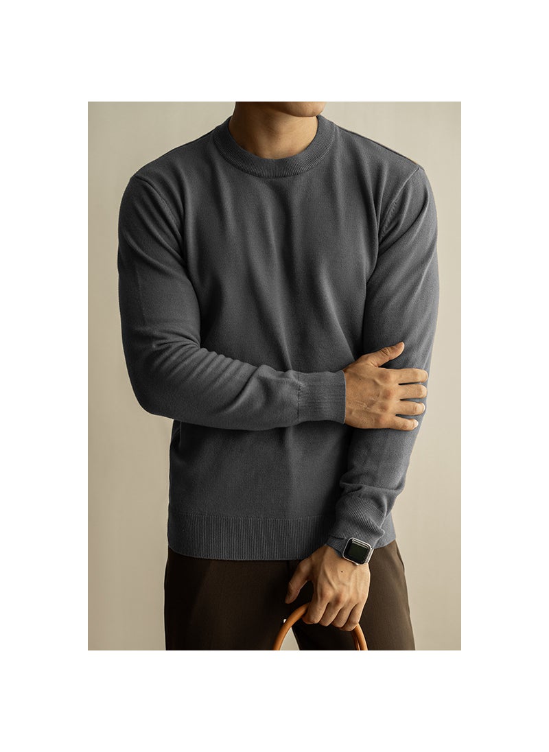 Mens Wool-Blend Sweater Casual Crew Neck Round Neck Knitted Inner Top Solid Color Base Layer For Commuting Autumn/Winter 2024 Dark gray