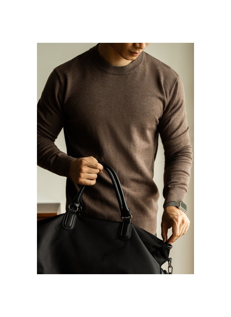 Mens Wool-Blend Sweater Casual Crew Neck Round Neck Knitted Inner Top Solid Color Base Layer For Commuting Autumn/Winter 2024 Brown