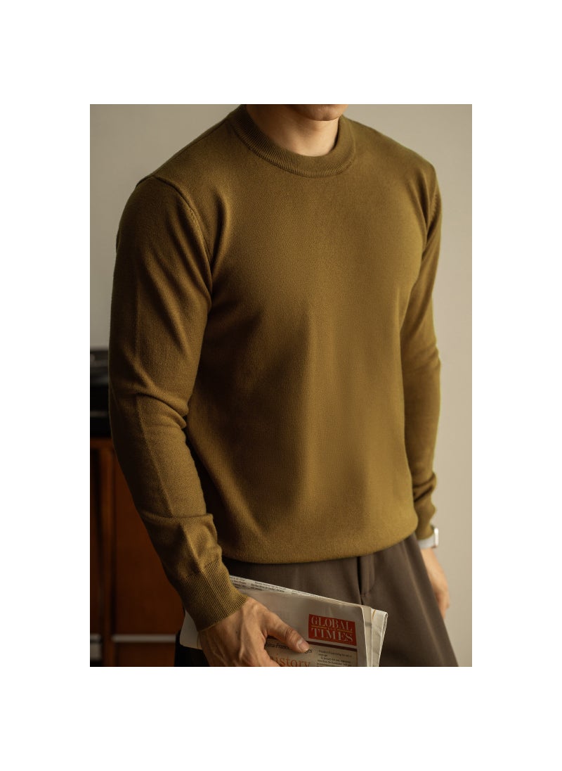 Mens Wool-Blend Sweater Casual Crew Neck Round Neck Knitted Inner Top Solid Color Base Layer For Commuting Autumn/Winter 2024 Yellow green