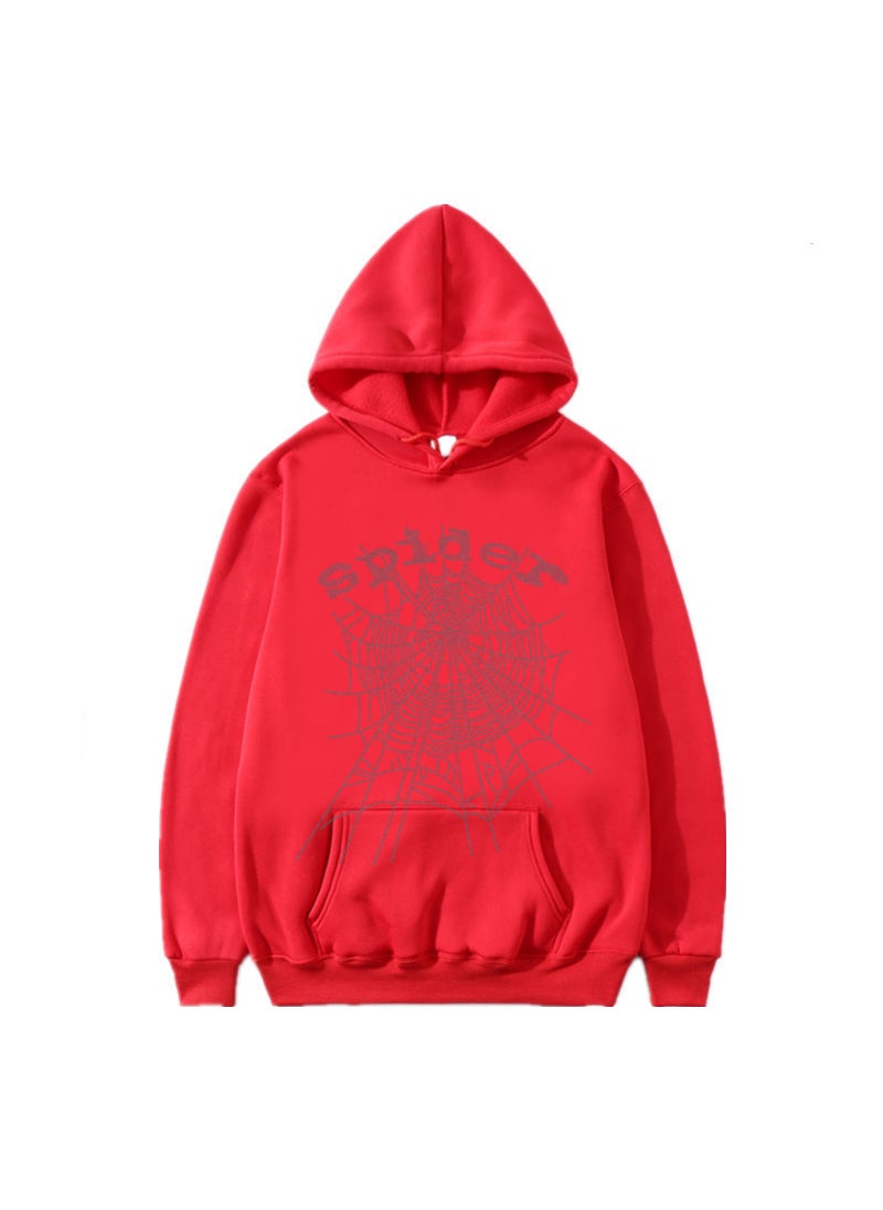 Unisex Sp5der Rhinestone Hoodie Autumn Spring Jacket Red