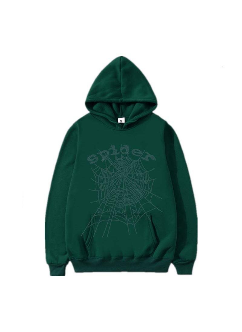 Unisex Sp5der Rhinestone Hoodie Autumn Spring Jacket Green