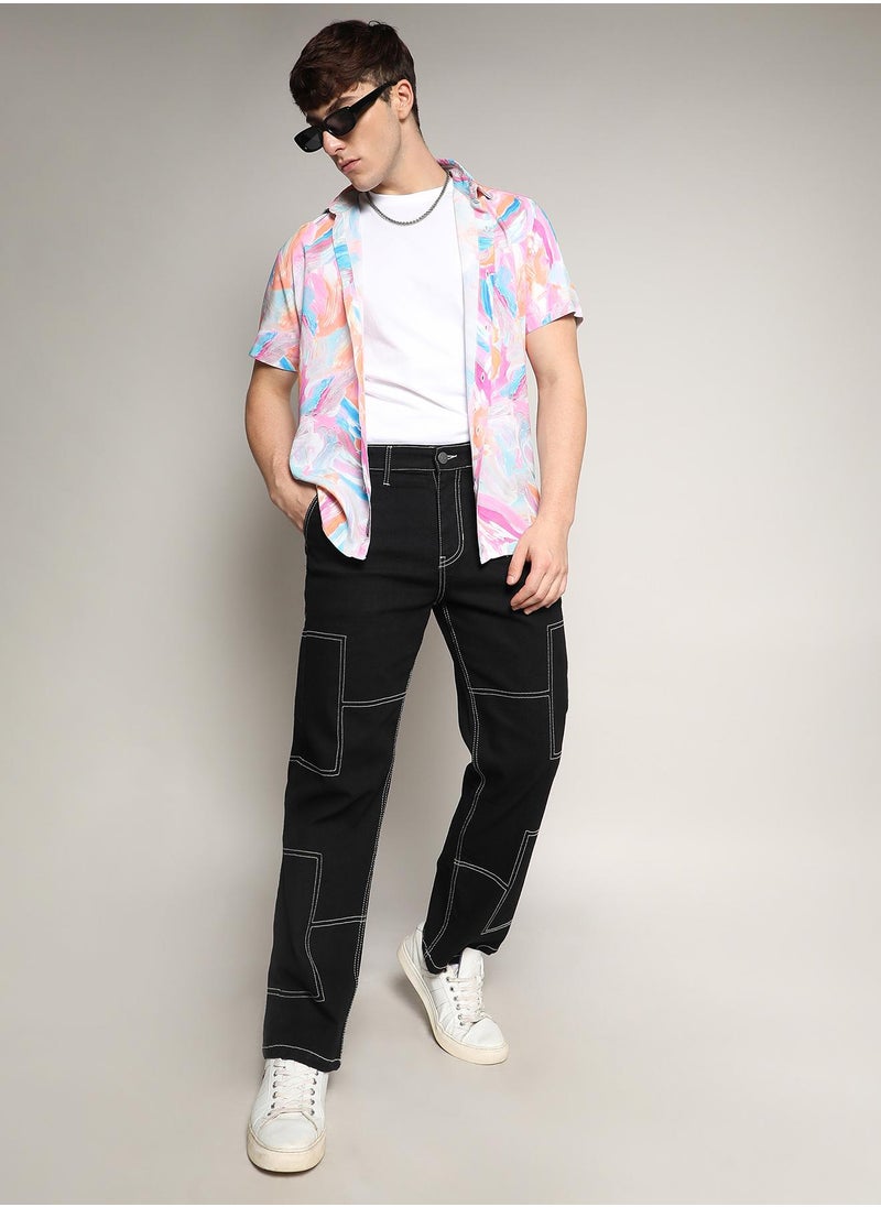 Men's Jet Black Contrast Stitched Denim Jeans