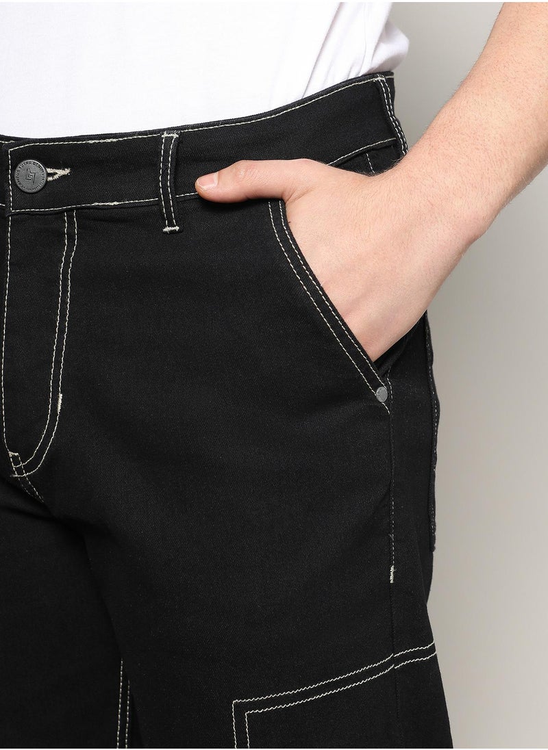 Men's Jet Black Contrast Stitched Denim Jeans