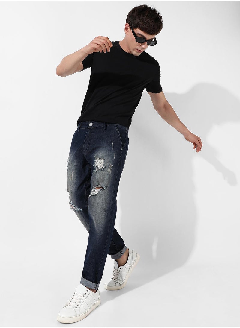 Men's Ripped Dark-Wash Denim Jeans