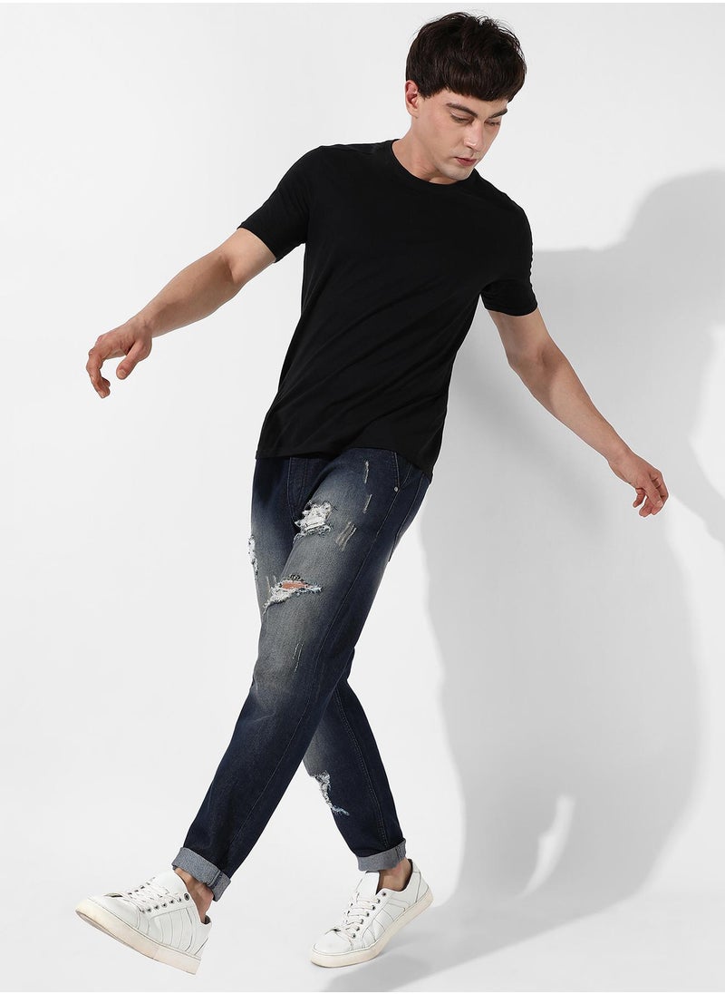 Men's Ripped Dark-Wash Denim Jeans