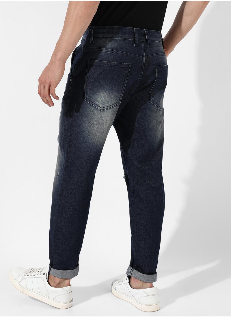 Men's Ripped Dark-Wash Denim Jeans