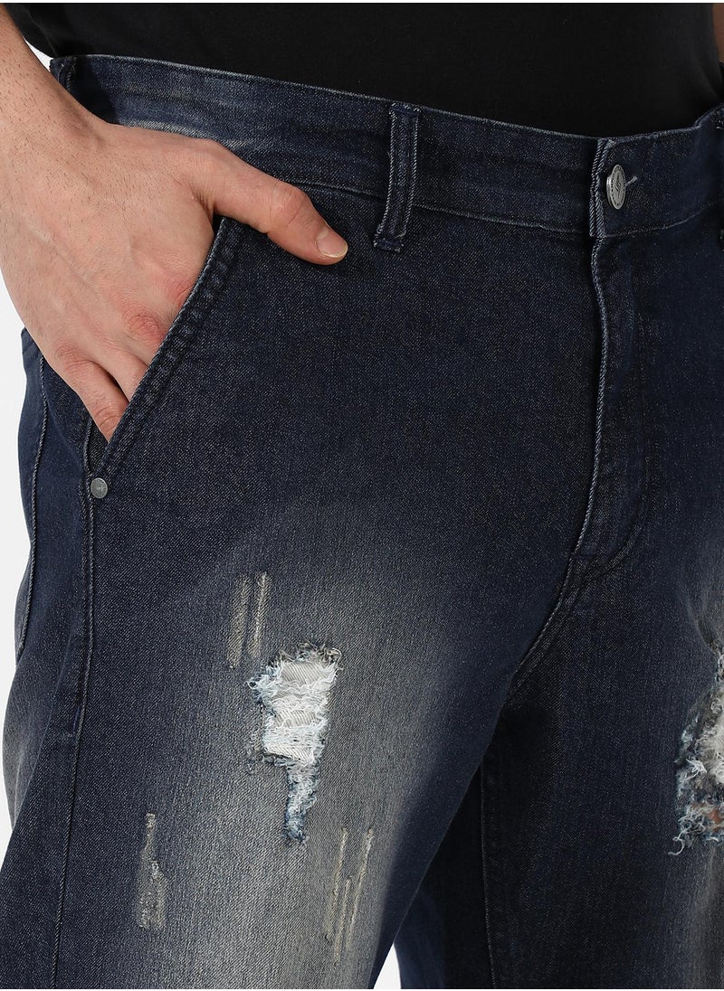Men's Ripped Dark-Wash Denim Jeans
