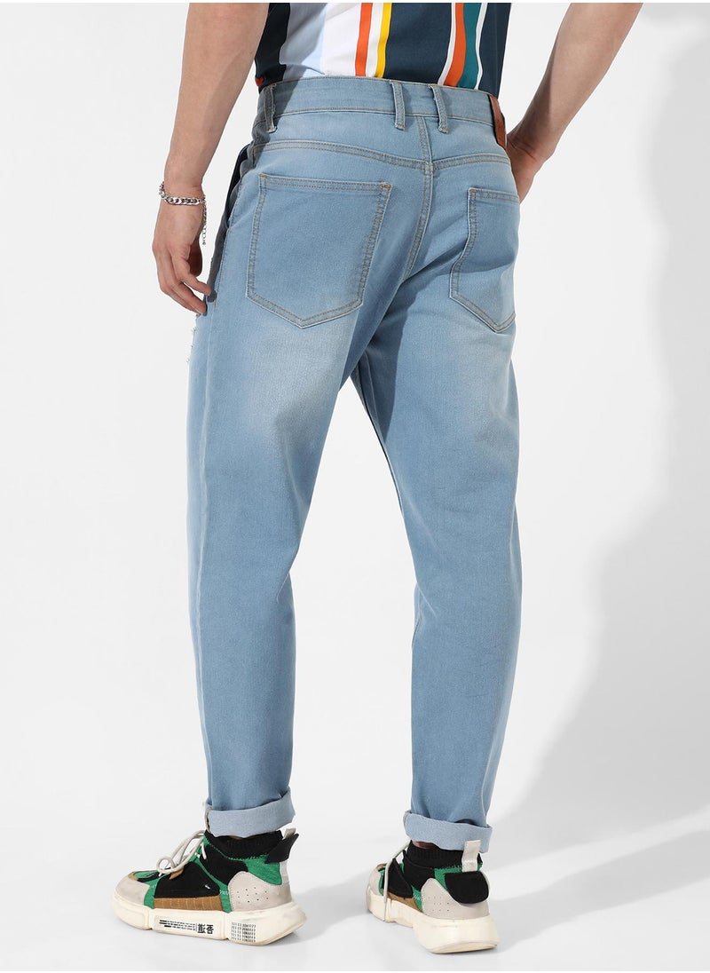 Men's Ripped Light-Wash Denim Jeans