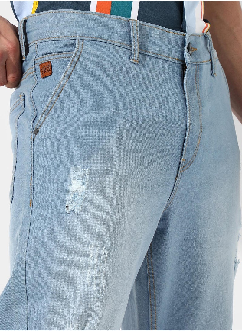 Men's Ripped Light-Wash Denim Jeans