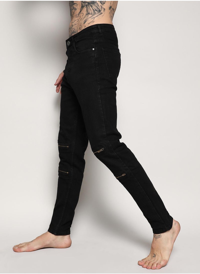 Men's Zip Detail Slim Fit Denim Jeans