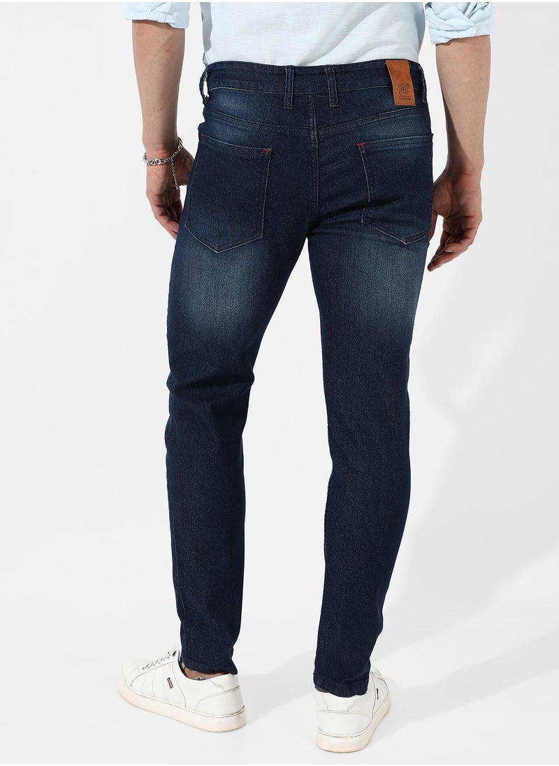 Men's Tapered Dark-Wash Denim Jeans