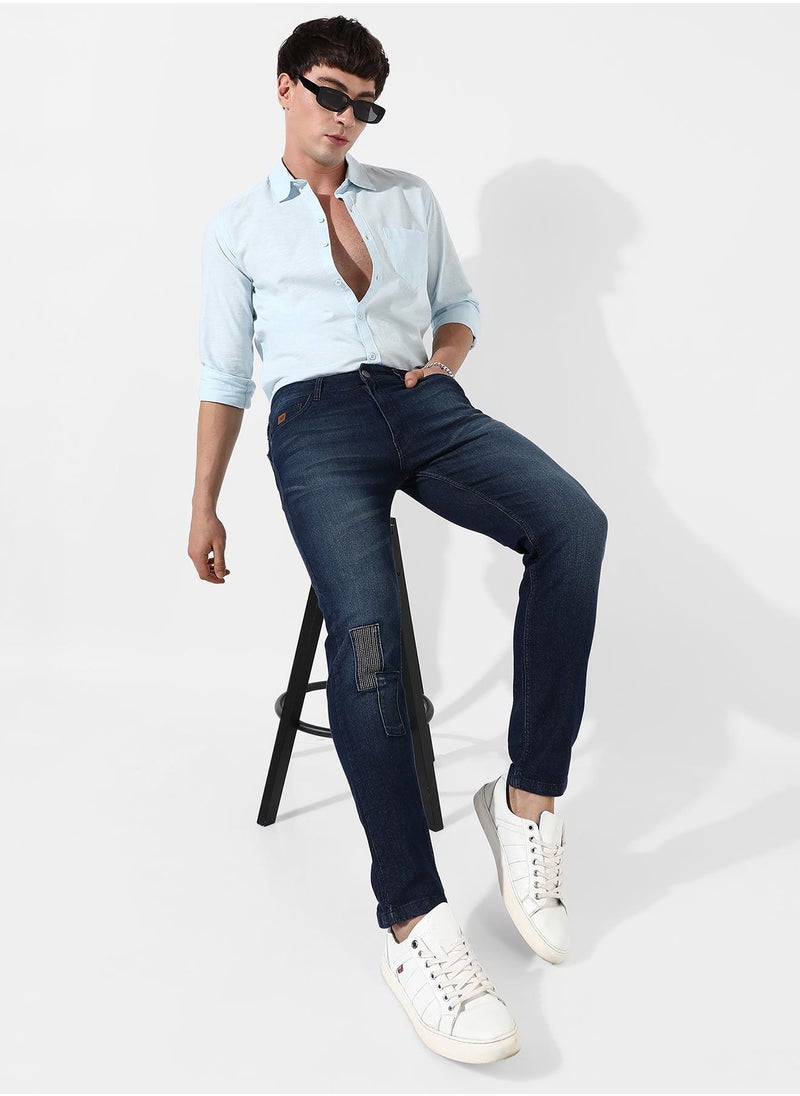 Men's Tapered Dark-Wash Denim Jeans