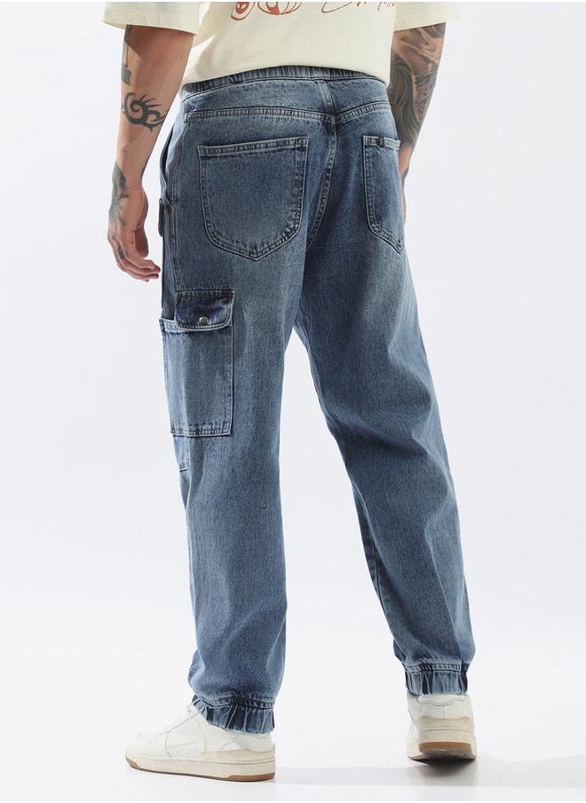 Men Comfort Relaxed Fit Mid-Rise Cargo Jogger Jeans