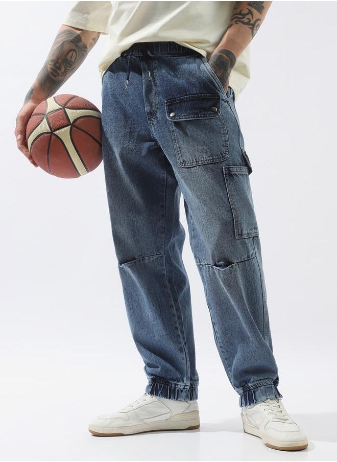 Men Comfort Relaxed Fit Mid-Rise Cargo Jogger Jeans