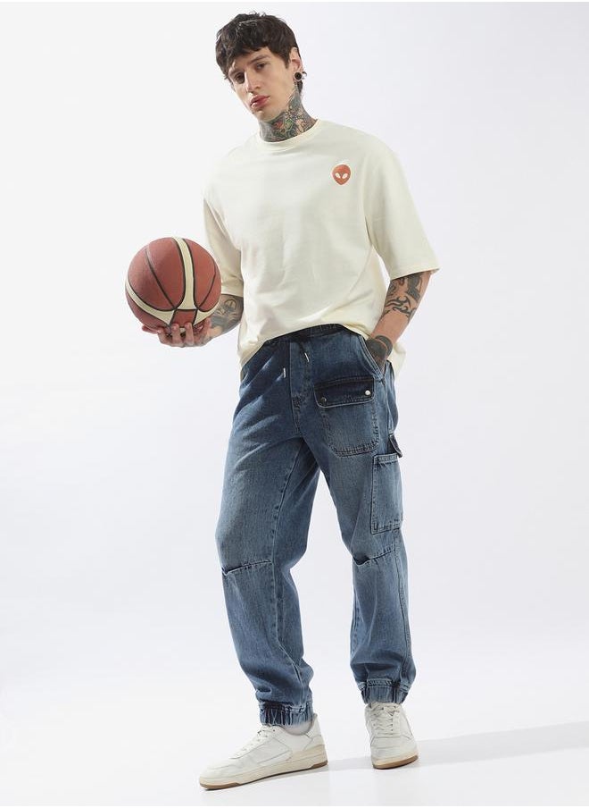 Men Comfort Relaxed Fit Mid-Rise Cargo Jogger Jeans