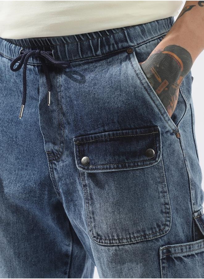 Men Comfort Relaxed Fit Mid-Rise Cargo Jogger Jeans