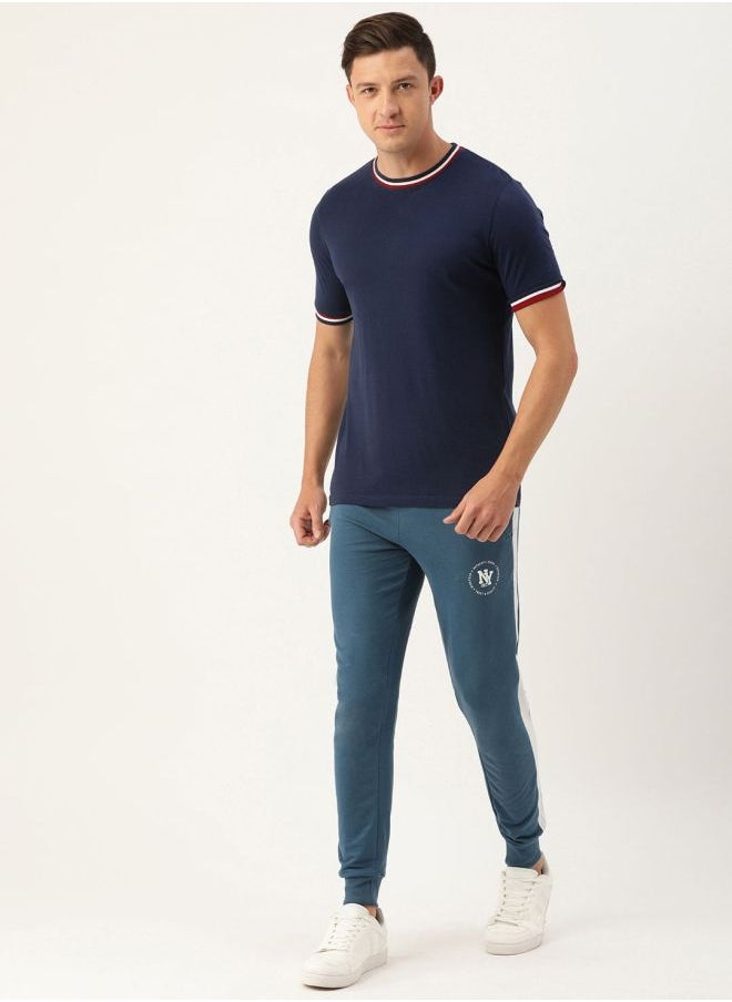 Men Slim Fit Solid Mid-Rise Stretchable Knitted Jogger Trousers