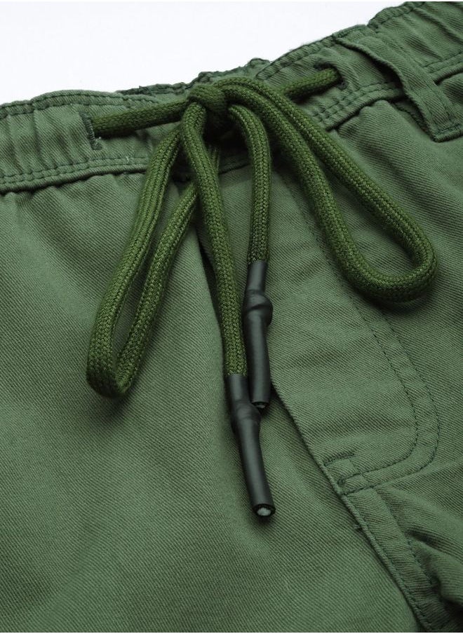 Men Slim Fit Solid Mid-Rise Elasticated Linen Jogger Trouser