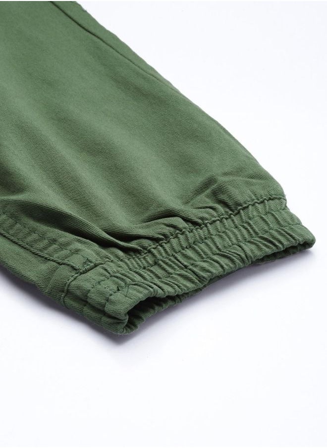 Men Slim Fit Solid Mid-Rise Elasticated Linen Jogger Trouser