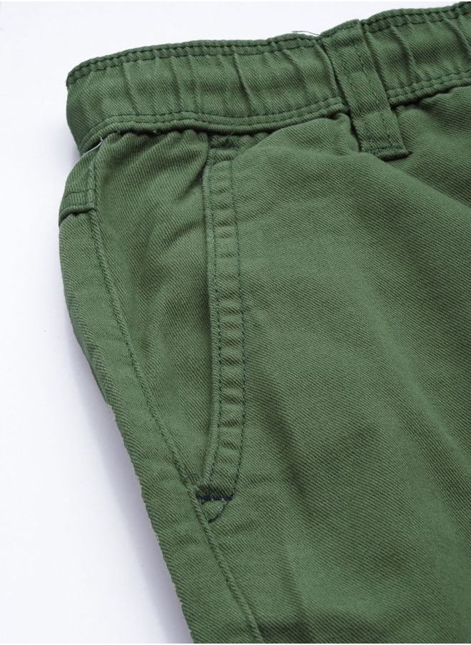 Men Slim Fit Solid Mid-Rise Elasticated Linen Jogger Trouser