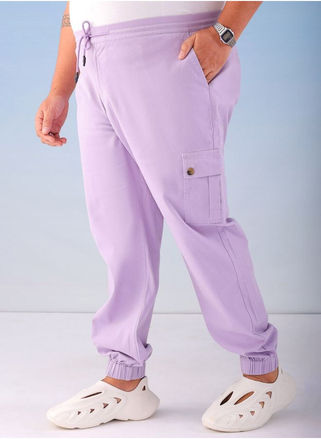 Men Plus Size Regular Fit Solid Mid-Rise Stretchable Cargo Joggers