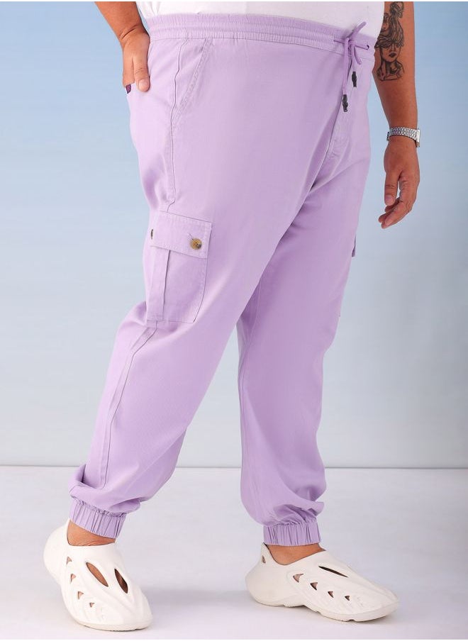 Men Plus Size Regular Fit Solid Mid-Rise Stretchable Cargo Joggers
