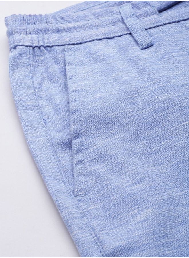 Men Slim Fit Solid Mid-Rise Elasticated Linen Jogger Trouser