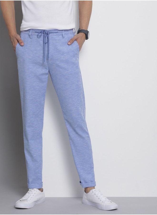 Men Slim Fit Solid Mid-Rise Elasticated Linen Jogger Trouser