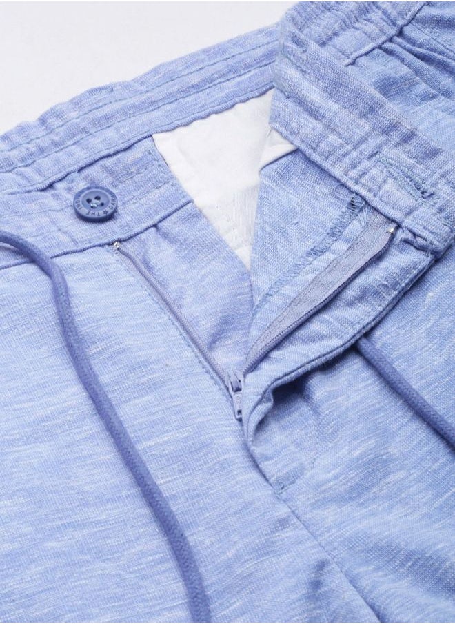 Men Slim Fit Solid Mid-Rise Elasticated Linen Jogger Trouser