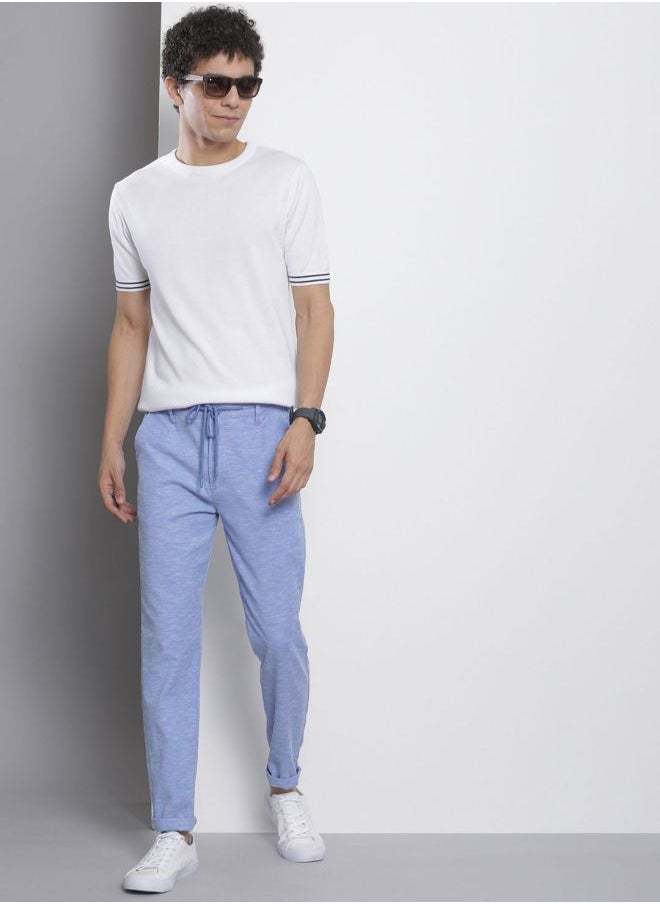 Men Slim Fit Solid Mid-Rise Elasticated Linen Jogger Trouser