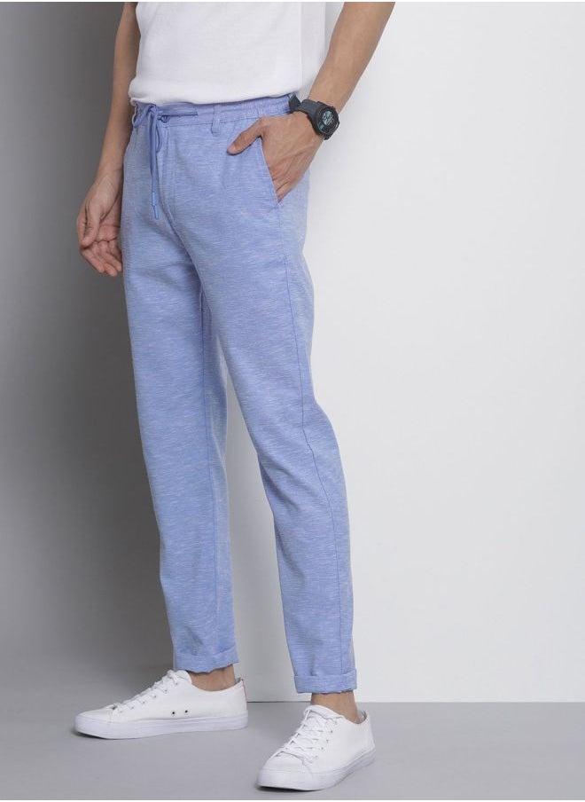 Men Slim Fit Solid Mid-Rise Elasticated Linen Jogger Trouser