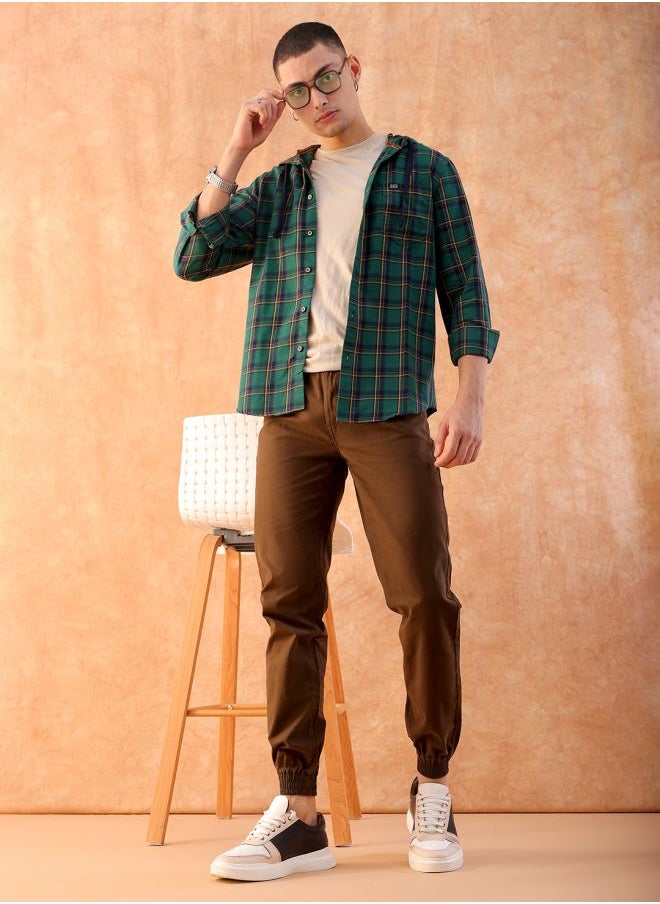 Men Slim Fit Solid Mid-Rise Elasticated Linen Jogger Trouser