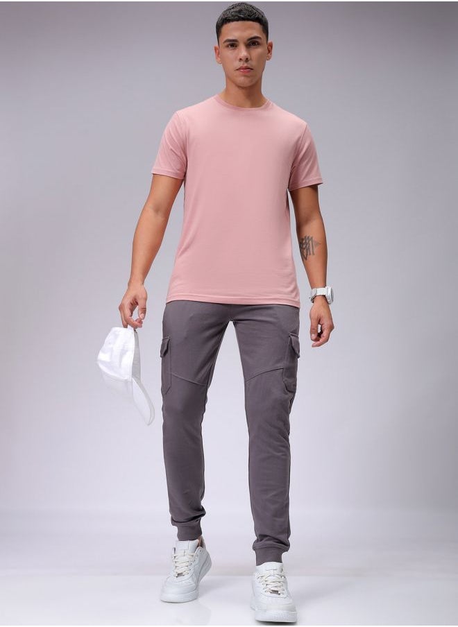 Men Slim Fit Solid Mid-Rise Stretchable Knitted Jogger Trousers
