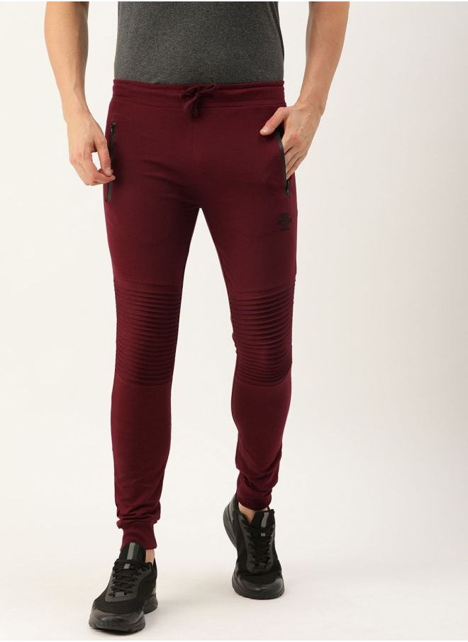 Men Slim Fit Solid Mid-Rise Stretchable Knitted Jogger Trousers