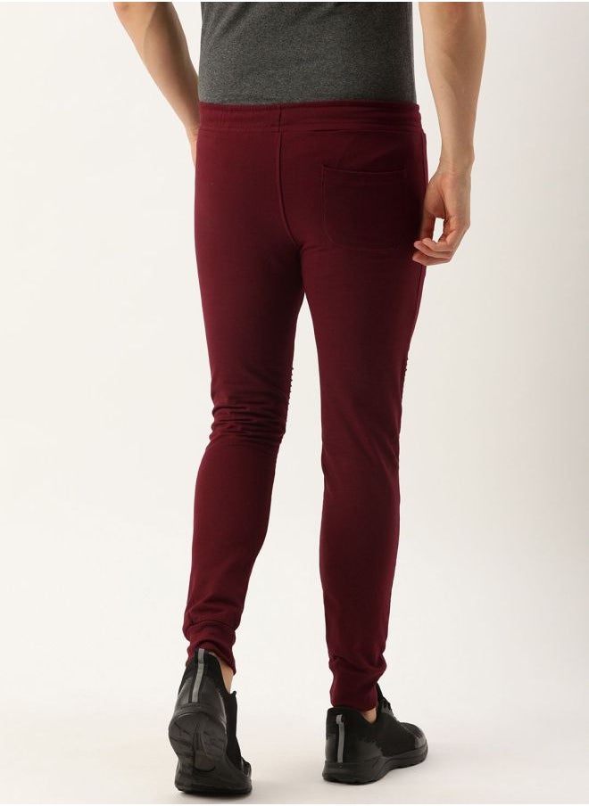 Men Slim Fit Solid Mid-Rise Stretchable Knitted Jogger Trousers