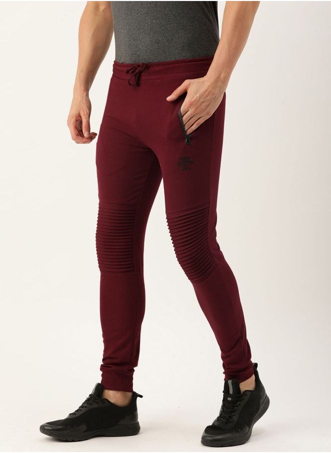 Men Slim Fit Solid Mid-Rise Stretchable Knitted Jogger Trousers