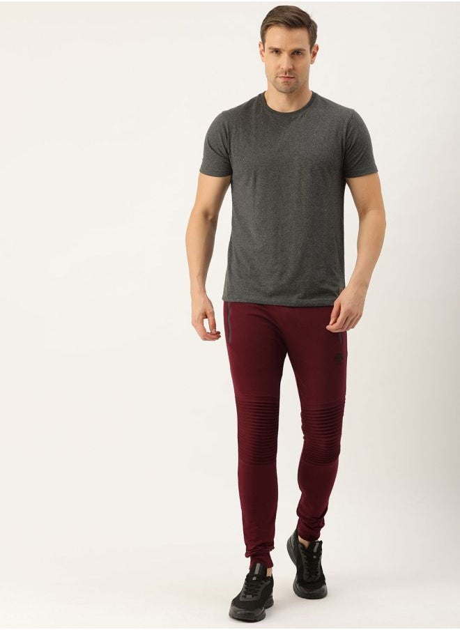 Men Slim Fit Solid Mid-Rise Stretchable Knitted Jogger Trousers