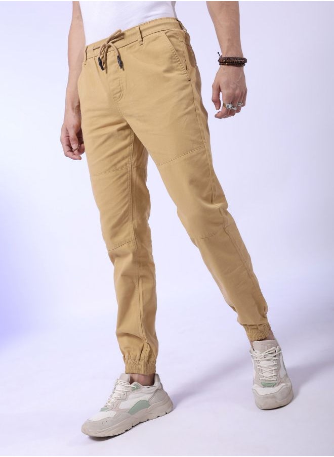 Men Slim Fit Solid Mid-Rise Elasticated Linen Jogger Trouser