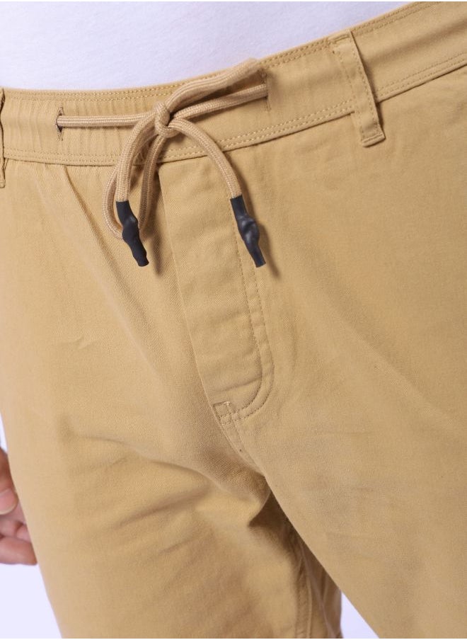 Men Slim Fit Solid Mid-Rise Elasticated Linen Jogger Trouser