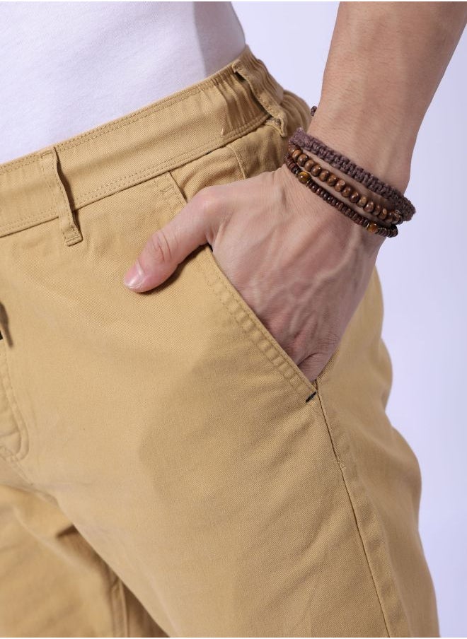 Men Slim Fit Solid Mid-Rise Elasticated Linen Jogger Trouser